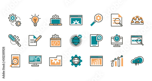 web development icons collection line and fill
