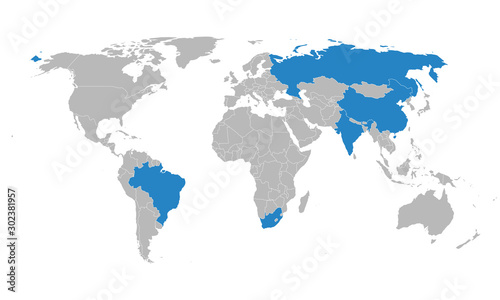 BRICS countries in world map vector