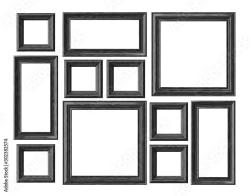 Black wood photo or picture frames isolated on white background