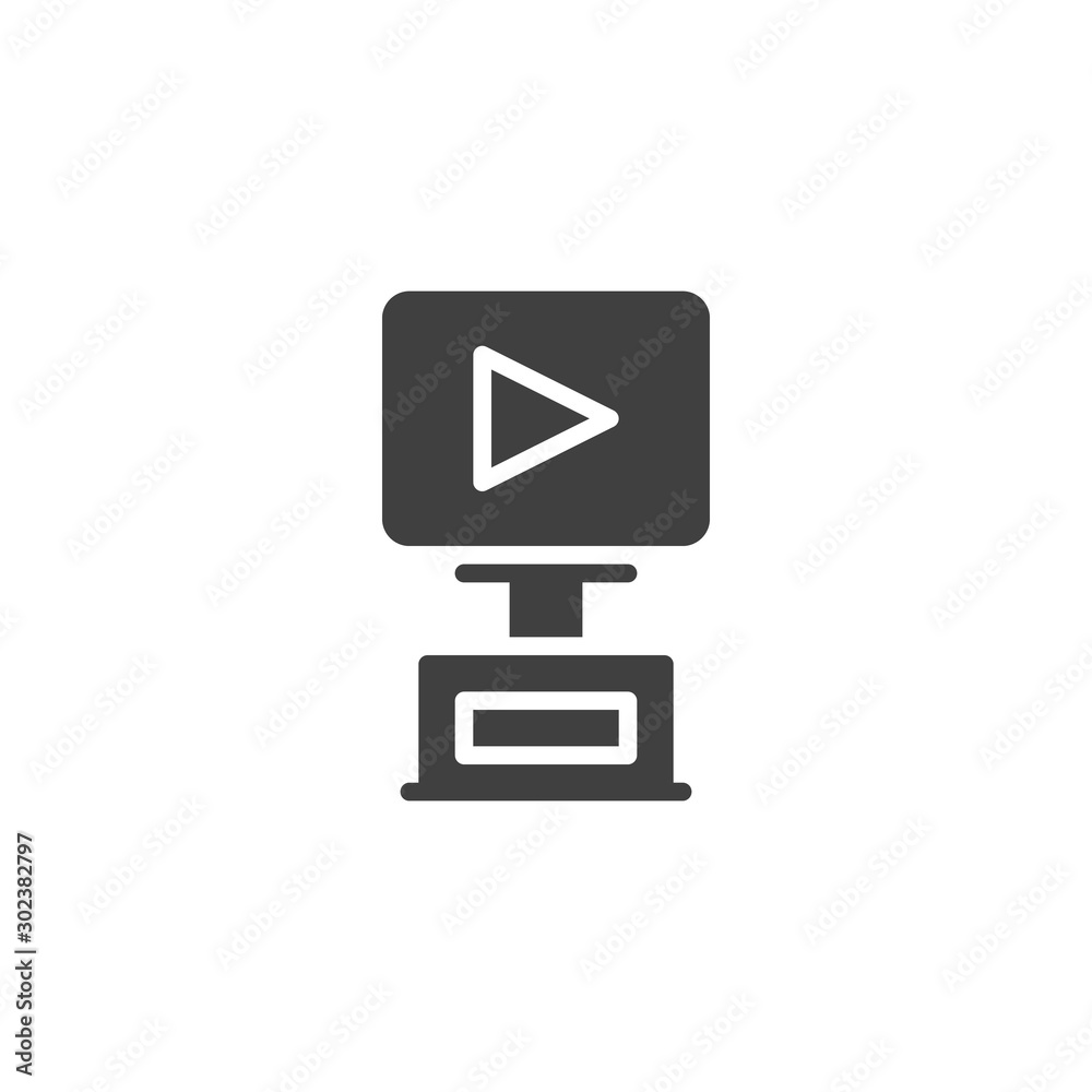 Cinema award trophy vector icon. filled flat sign for mobile concept and web design. Video blogging award glyph icon. Symbol, logo illustration. Vector graphics Cinema award trophy vector icon. filled flat sign for mobile concept and web design. Video blogging award glyph icon. Symbol, logo illustration. Vector graphics