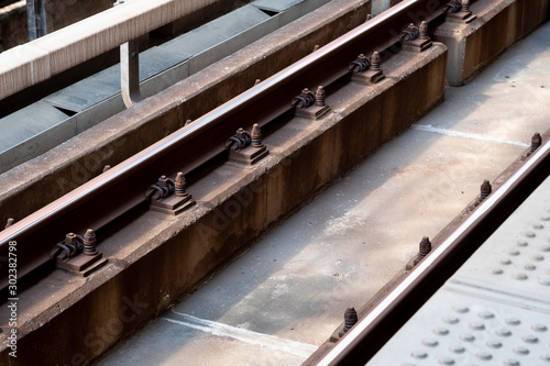 close up railway station tracks. photo