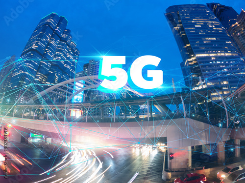 Telecommunications network over the city, smart wireless Internet technology for 5G smart phones