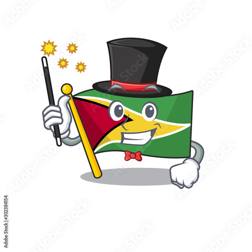 Confident flag guyana magician cartoon character style