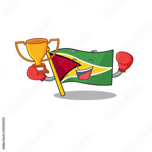Confident flag guyana boxing winner cartoon character style