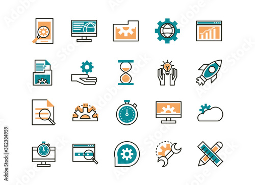 web development icons collection line and fill