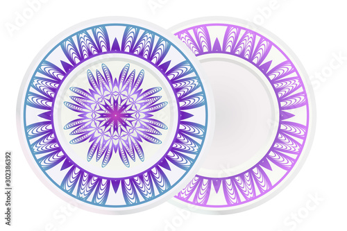 Set of two round ornament with decorative mandala. Vector illustration
