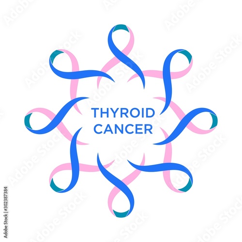 Cancer ribbon blue teal and pink color representing the support of tackling cancers