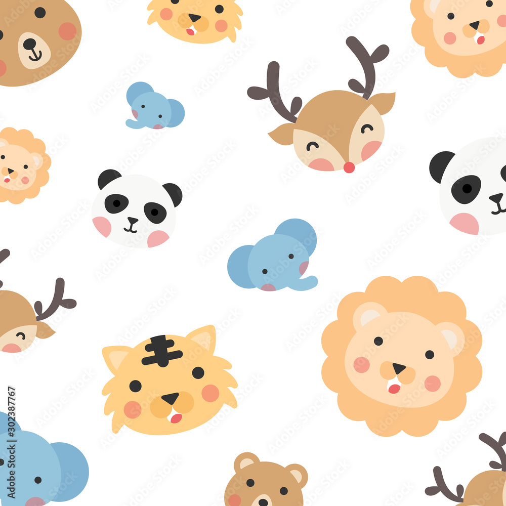 Cute animals pattern. Pattern background with wildlife animals. Animals background. Vector illustration.
