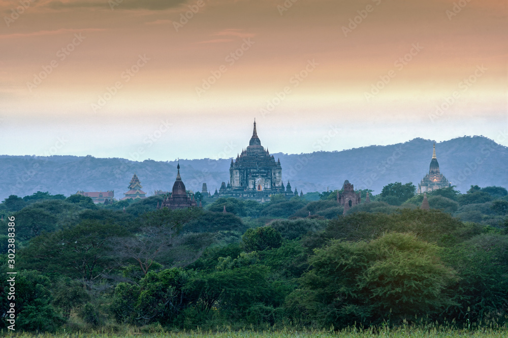 Beautiful scenery of Thatbyinnyu Temple is the highest in Bagan on sunset time at Myanmar, Asia 