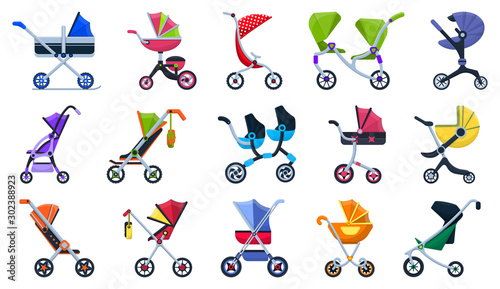 Baby carriage cartoon vector set icon.Illustration of isolated cartoon icon stroller for newborn.Vector illustration baby pram.
