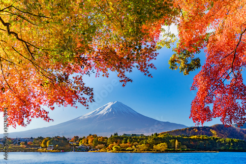 紅葉の河口湖　もみじトンネルから見る富士山 photo