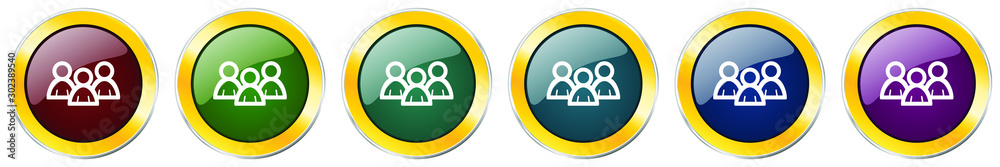 Forum glossy icon set, silver metallic golden vector illustrations in 6 options for web design and mobile applications