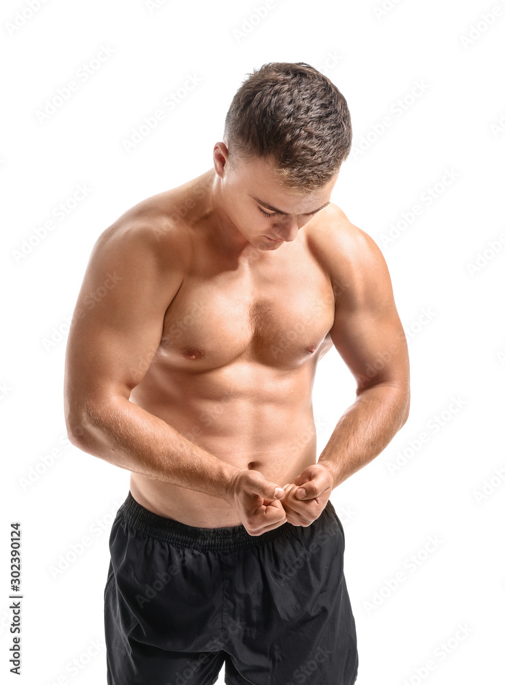 Handsome male bodybuilder isolated on white Handsome male bodybuilder isolated on white
