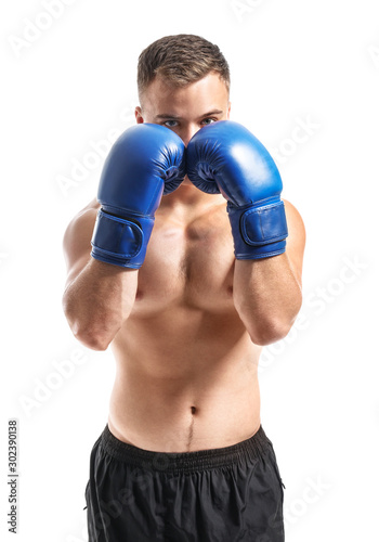 Sporty male boxer isolated on white © Pixel-Shot