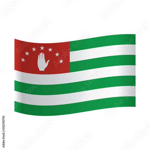 A Flag Illustration of Abkhazia, National flag of Abkhazia: green and white horizontal stripes, red rectangle with hand and stars in upper left corner.