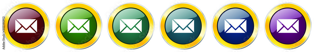 Email glossy icon set, silver metallic golden vector illustrations in 6 options for web design and mobile applications Email glossy icon set, silver metallic golden vector illustrations in 6 options for web design and mobile applications