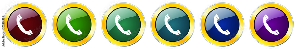 Phone glossy icon set, silver metallic golden vector illustrations in 6 options for web design and mobile applications Phone glossy icon set, silver metallic golden vector illustrations in 6 options for web design and mobile applications