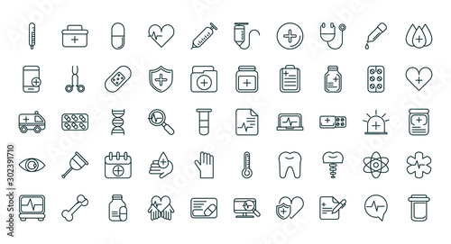healthcare equipment medical icons set line fill