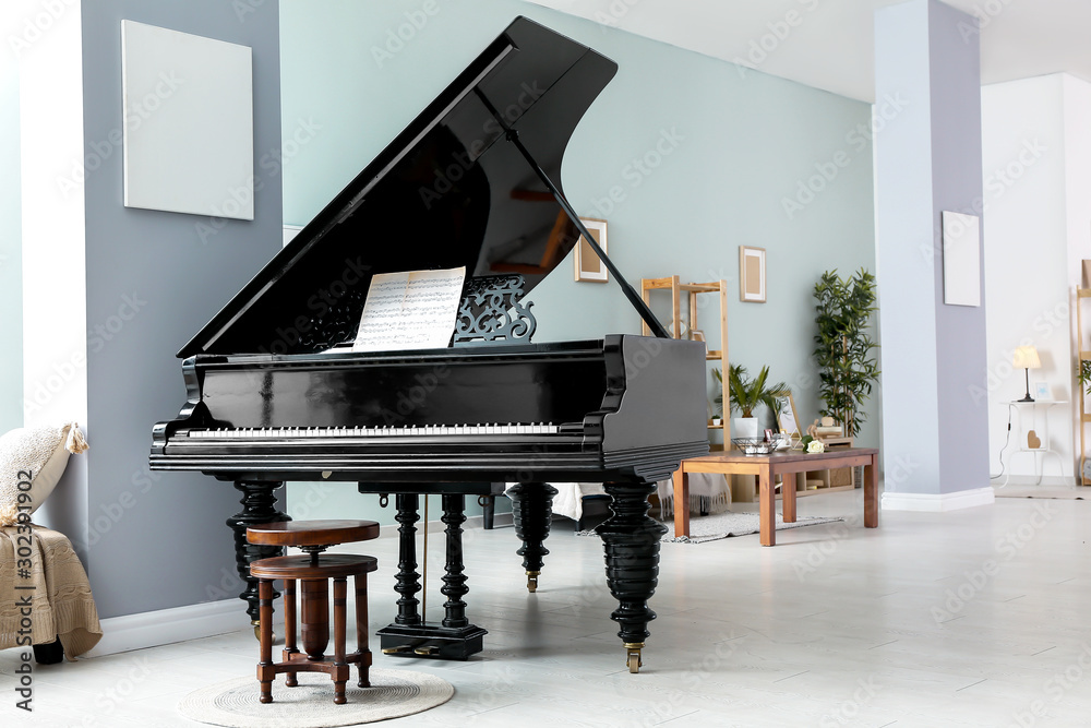 Fototapeta Interior of room with stylish grand piano