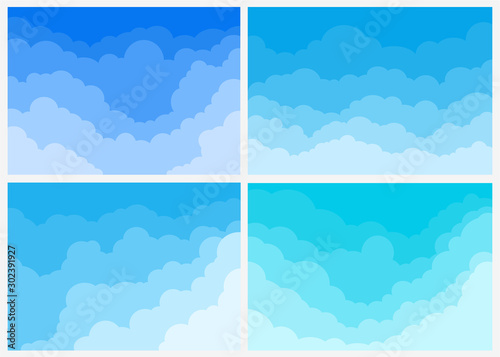 Big Set of blue sky background with clouds. Vector illustration. Isolated on white background.
