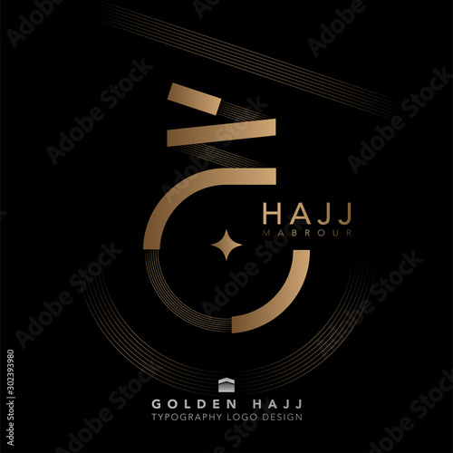 Golden Hajj Mabrour typography luxury logo design on black background. logo split off background. photo