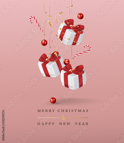 Merry Christmas and Happy New Year background. Vector illustration.