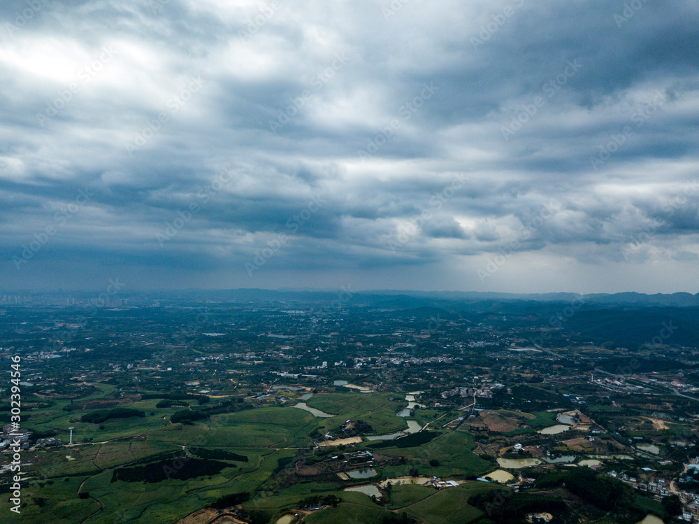 Aerial photos of rural fields, rivers and ponds in mountainous areas of China