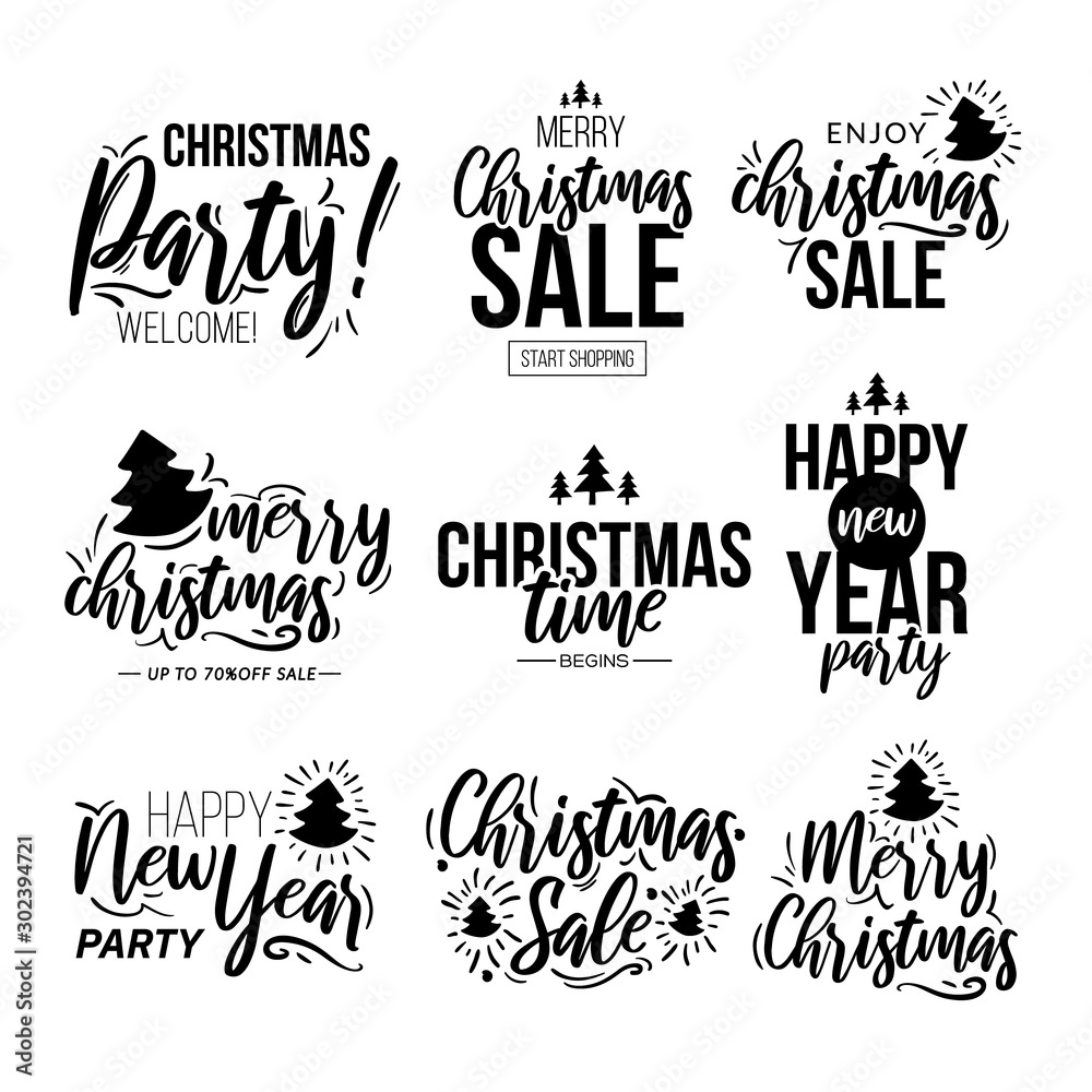 Fototapeta premium Set of Christmas and New Year text labels.
