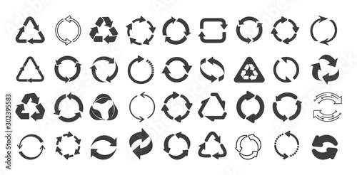 Mega set of recycling flat vector icons. Gray circle arrows flat. Vector illustration. Circle gray arrow sign isolated on white background.