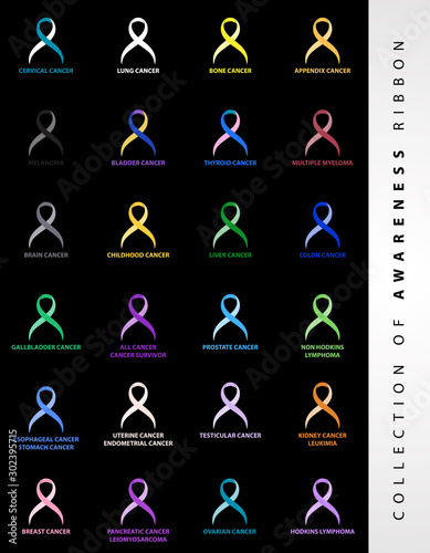 Set of colorful Awareness ribbons design element banner emblem sign symbol