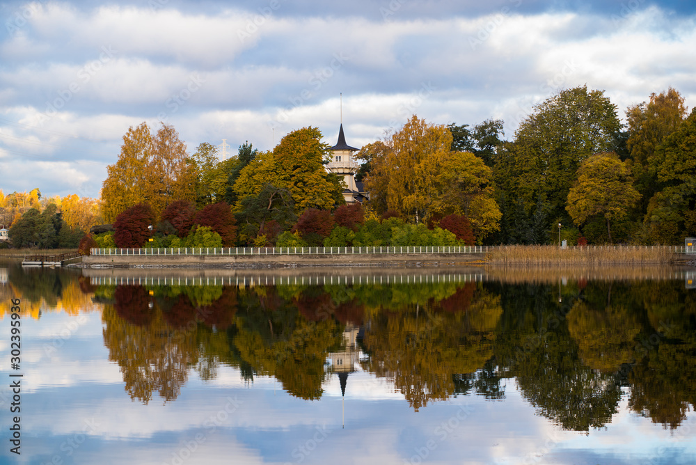 Fototapeta premium autumn landscape with sea and trees