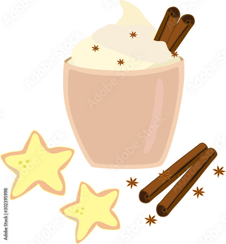 Vector winter drink, eggnog with gingerbread, christmas drink, isolated