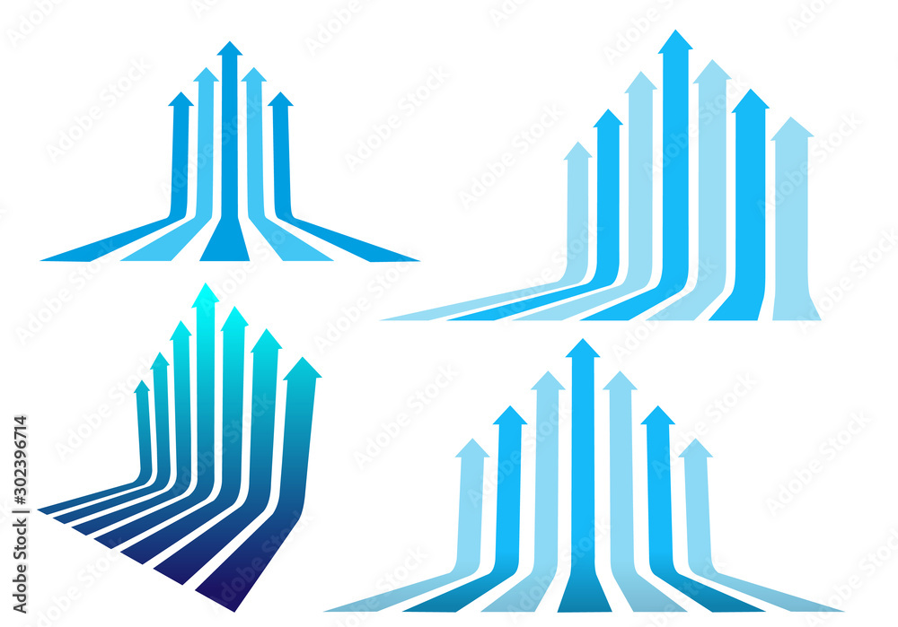 Set of five and seven arrows moving up. Abstract financial chart with ...