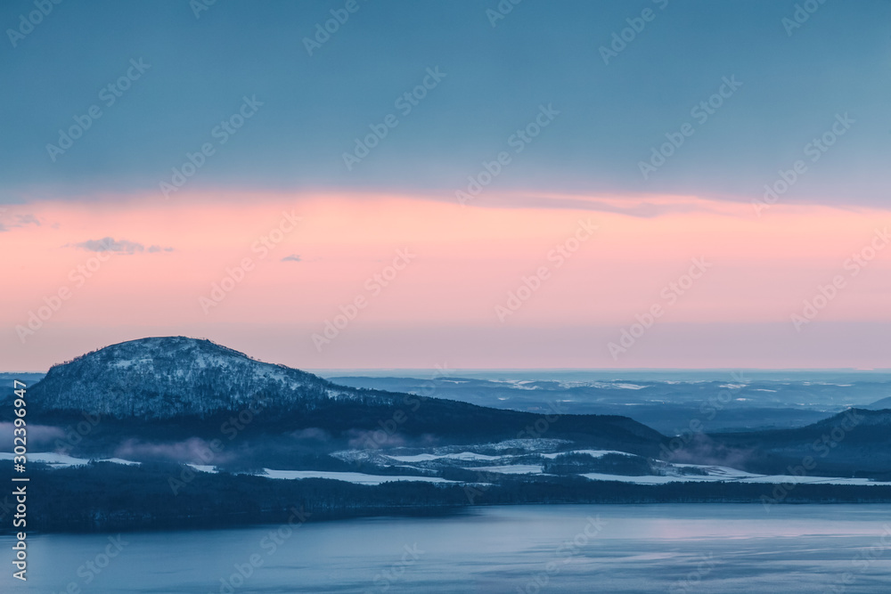 Scenic sunrise view at Lake Kussharo Hokkaido