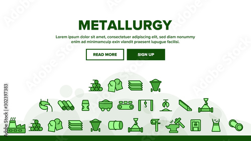 Metallurgy Landing Web Page Header Banner Template Vector. Steel And Metal Tube Metallurgy Production Illustration