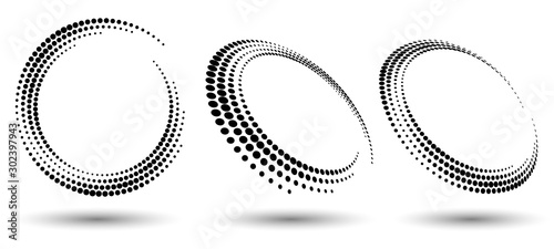 Modern abstract background. Halftone dots in circle form. Round logo. Vector dotted frame. Design element or icon.