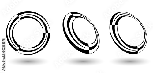 halftone lines in letter O like logo or icon with differents perspective