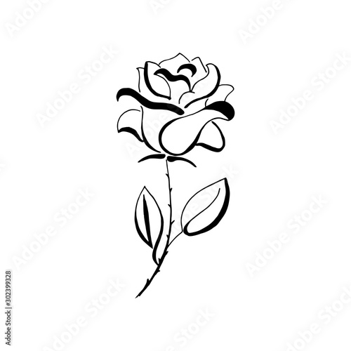 Flower. Black hand-drawn rose. Vector, design element. Isolated on a transparent background. Blossom icon.