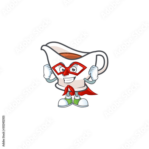 Cartoon gravy boat in the mascot super hero