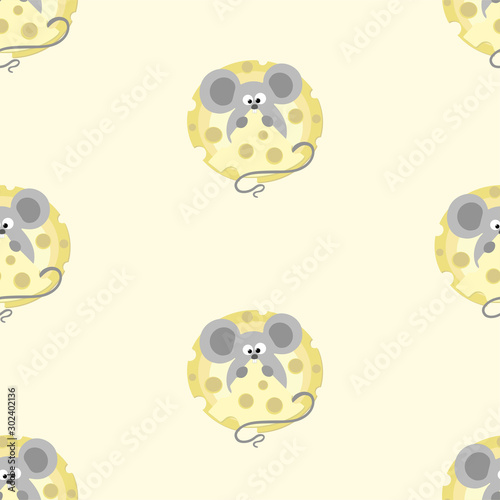 Cheese mouse glutton. Seamless pattern.