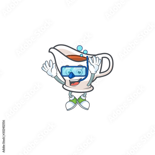 Cartoon gravy boat in the mascot diving