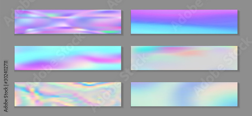 Holography cool banner horizontal fluid gradient mermaid backgrounds vector set. Bokeh holography 