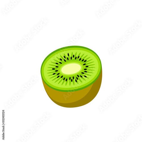 Kiwi, half fruit. Vector illustration cartoon flat icon isolated on white.