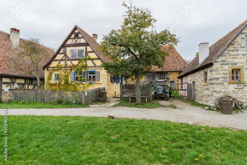 Bad Windsheim, Germany - 16 October 2019: View from a half timbered house in a german village.