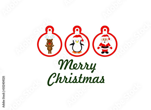 abstract christmas toys with santa claus, penguin and deer inside on a white background