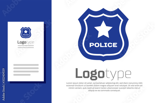 Blue Police badge icon isolated on white background. Sheriff badge sign. Logo design template element. Vector Illustration