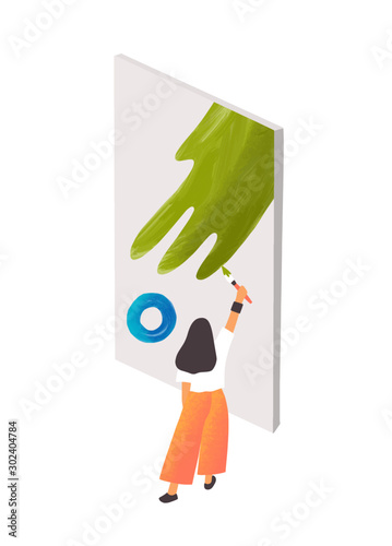 Expressionist artist at work flat vector illustration