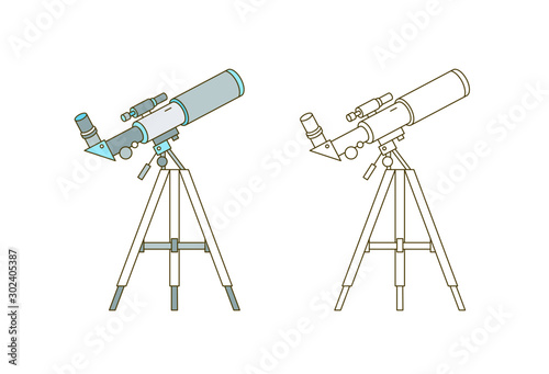 Telescope on tripod linear vector icon