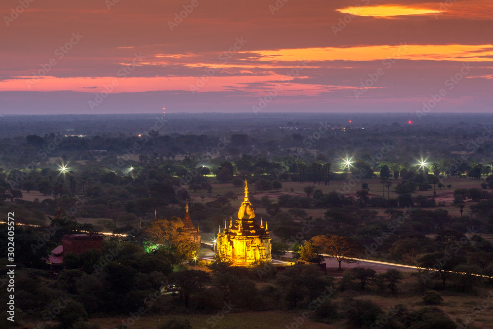 Beautiful scenery of Bagan is an ancient city in central Myanmar in sunrise time,  This temple town is one of Myanmar’s main attractions