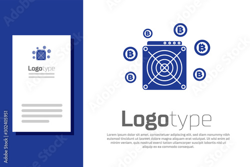 Blue ASIC Miner icon isolated on white background. Cryptocurrency mining equipment and hardware. Application specific integrated circuit. Logo design template element. Vector Illustration